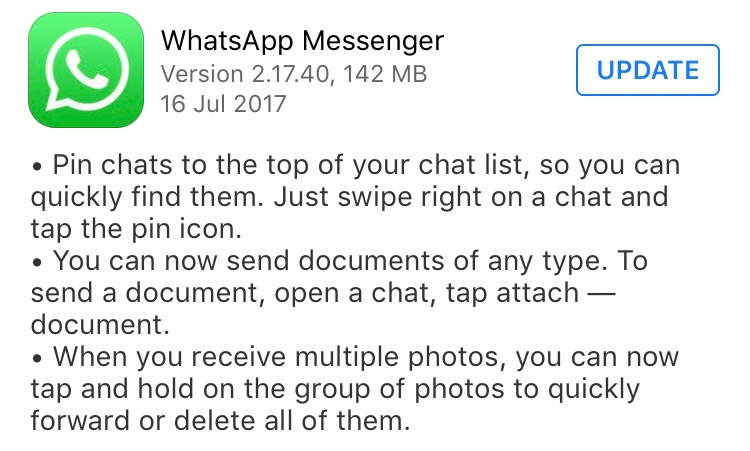 Co nowego w WhatsApp Messenger z najnowszymi update. Pin Czaty i wysyłanie dokumentów