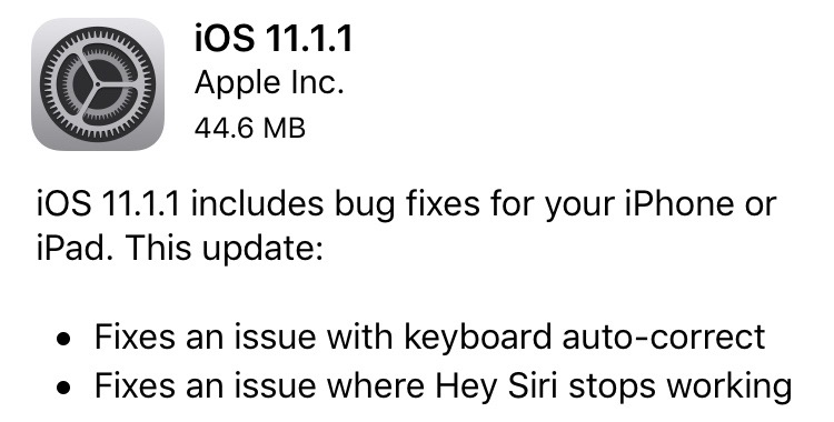 Poprawki błędów A [?] Autokorekta i Siri in update iOS 11.1.1 dla iPhone i iPada