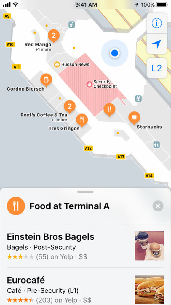 Mapy wnętrz centrów handlowych i lotnisk (Apple Mapy / Mapy wnętrz)