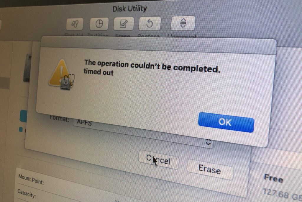 disk utility erase process has failed