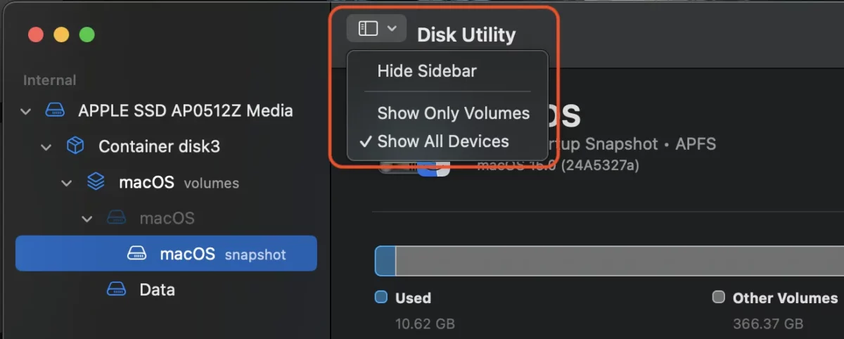 Disk Utility - Show All Devices