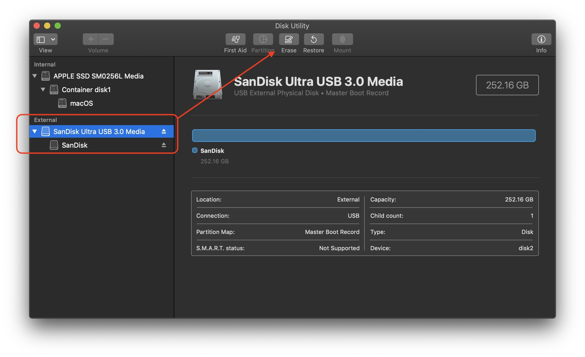 Select Flash Drive in Disk Utility