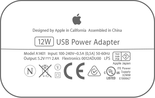 ipad 12-W-Adapter, technische Daten