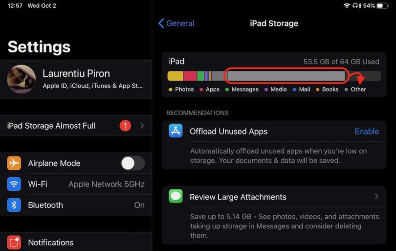 iPad Storage Almost Full "Other" Filling Up Storage