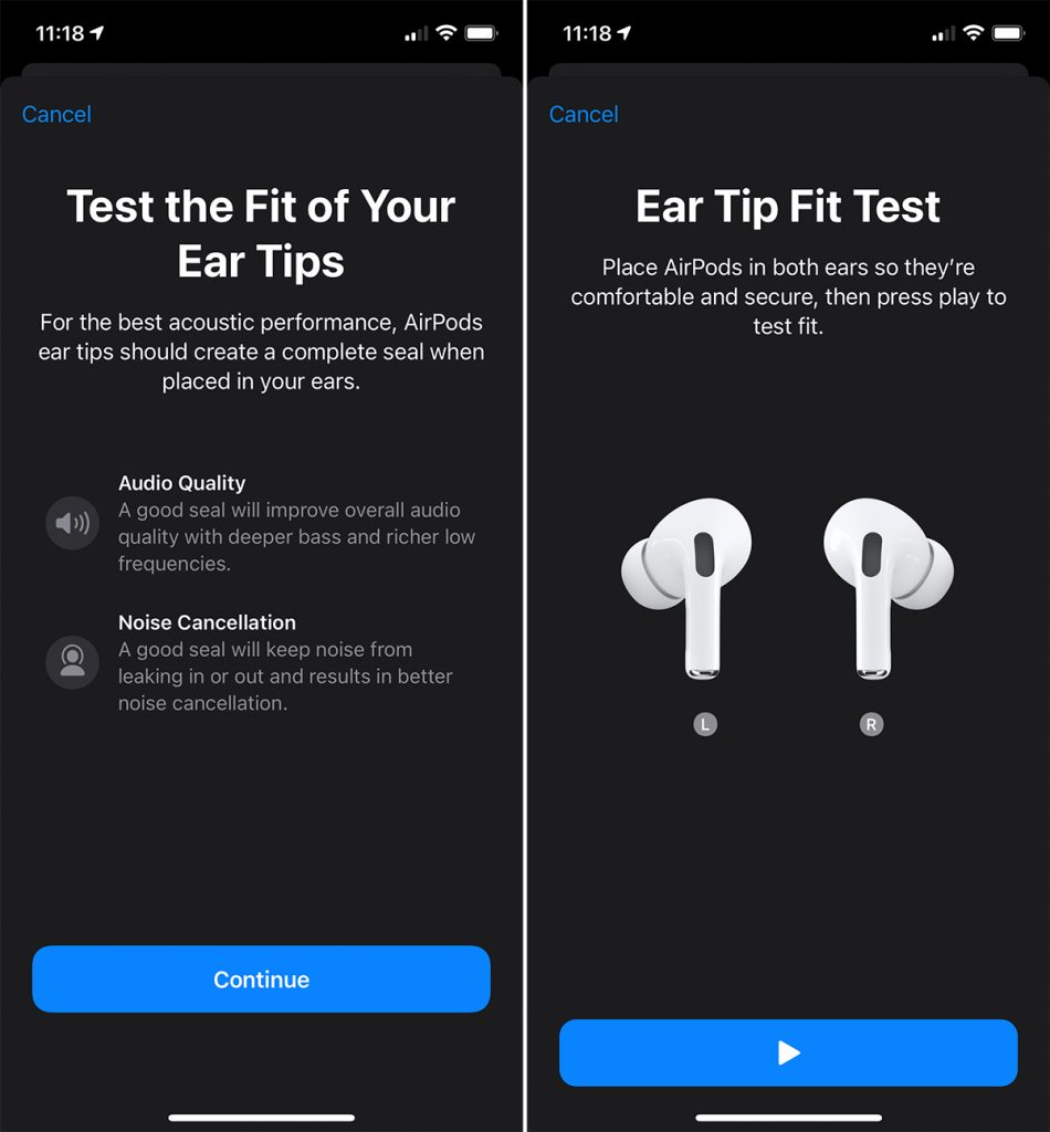 Test d'ajustement oreille AirPods Pro