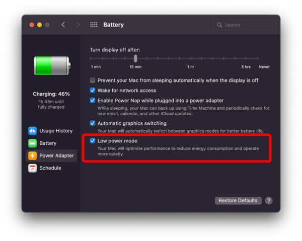 Enable / Disable Low Power Mode pe MacBook and iPad