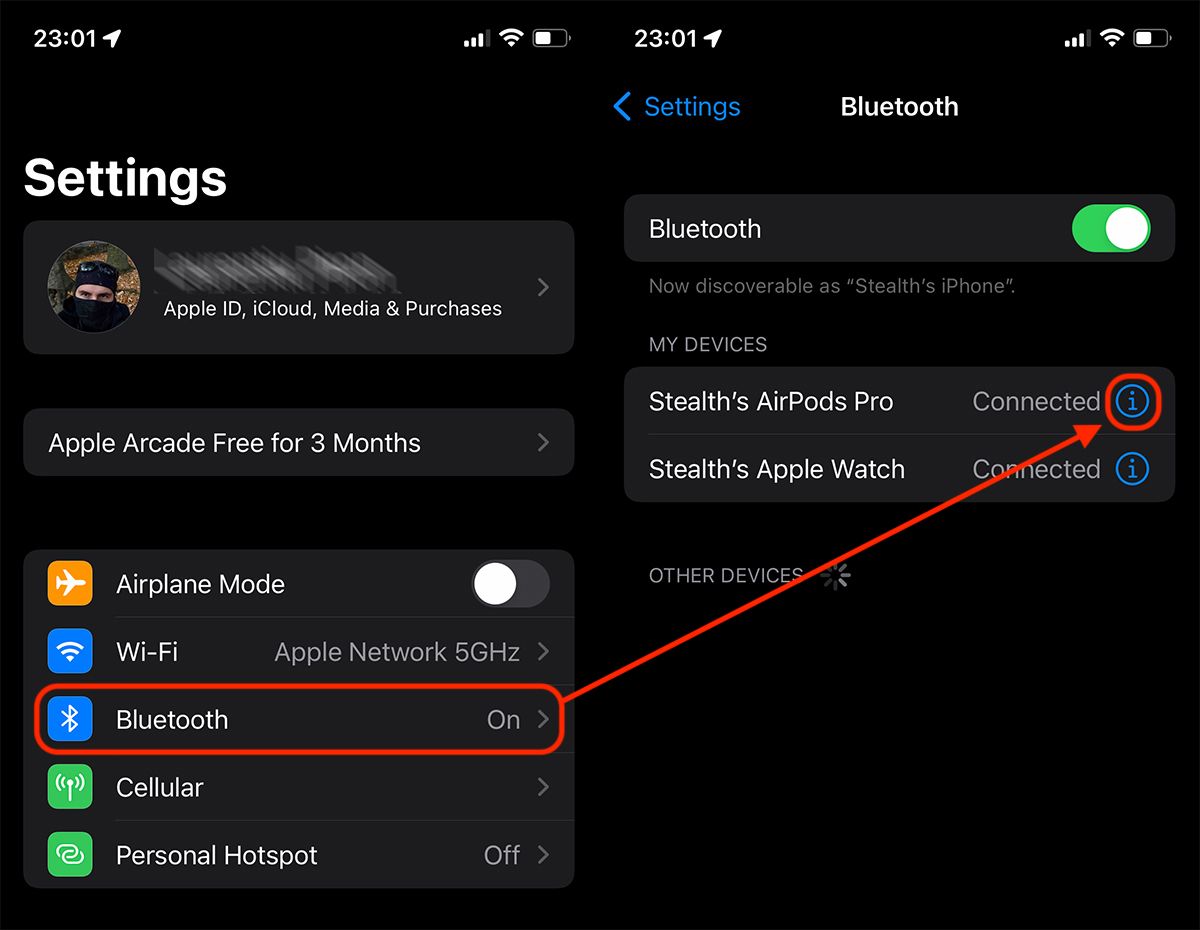 AirPods Pro Bluetooth Settings