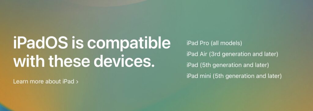 iPadالأجهزة المتوافقة مع نظام التشغيل
