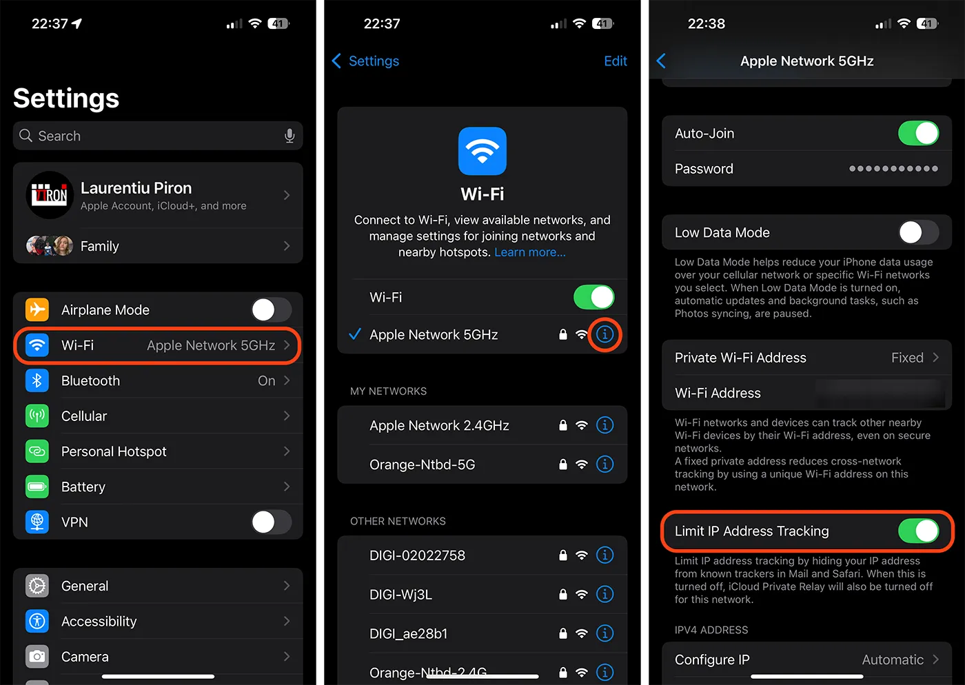 Enable Wi-Fi Limit IP Address Tracking