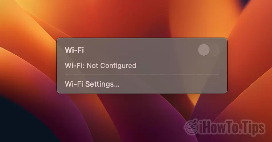 „Wi-Fi“ nesukonfigūruotas „MacBook“.