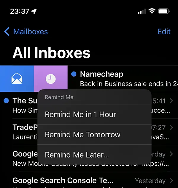 Remind Me in the Mail App