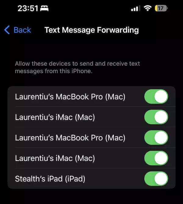 SMS továbbítása iPhone