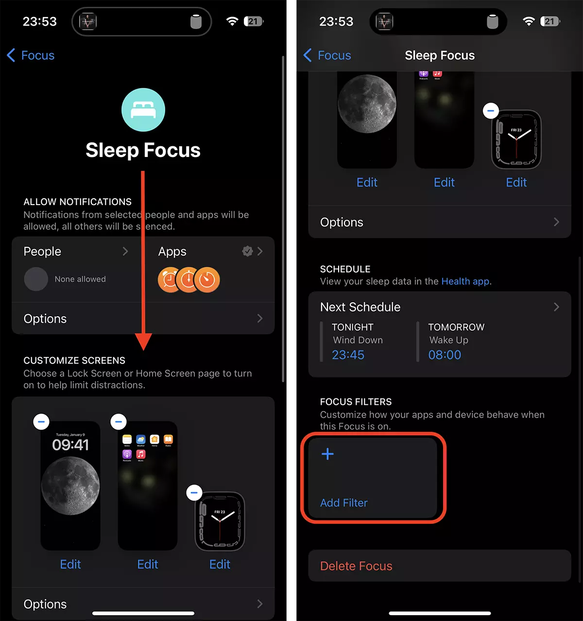 Bagaimanakah anda menetapkan pengaktifan automatik bagi Low Power Mode Cand iPhone ialah Sleep Focus