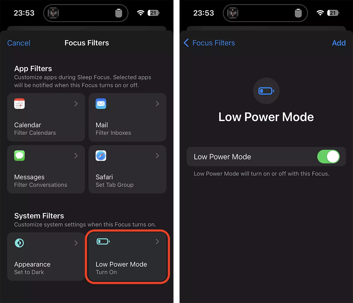 Systemfilter - Low Power Mode