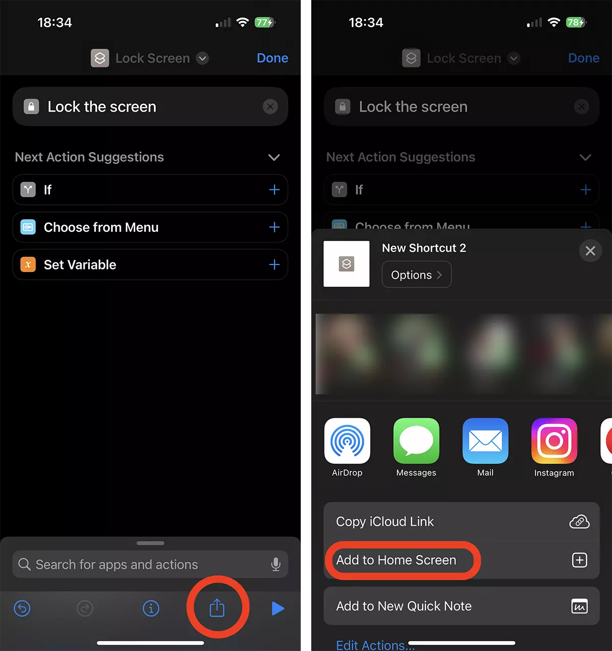 dodati shortcut za blokiranje iPhone pe Home Screen