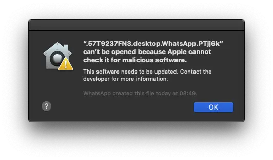 때문에 앱을 열 수 없습니다. Apple 악성 소프트웨어를 확인할 수 없습니다