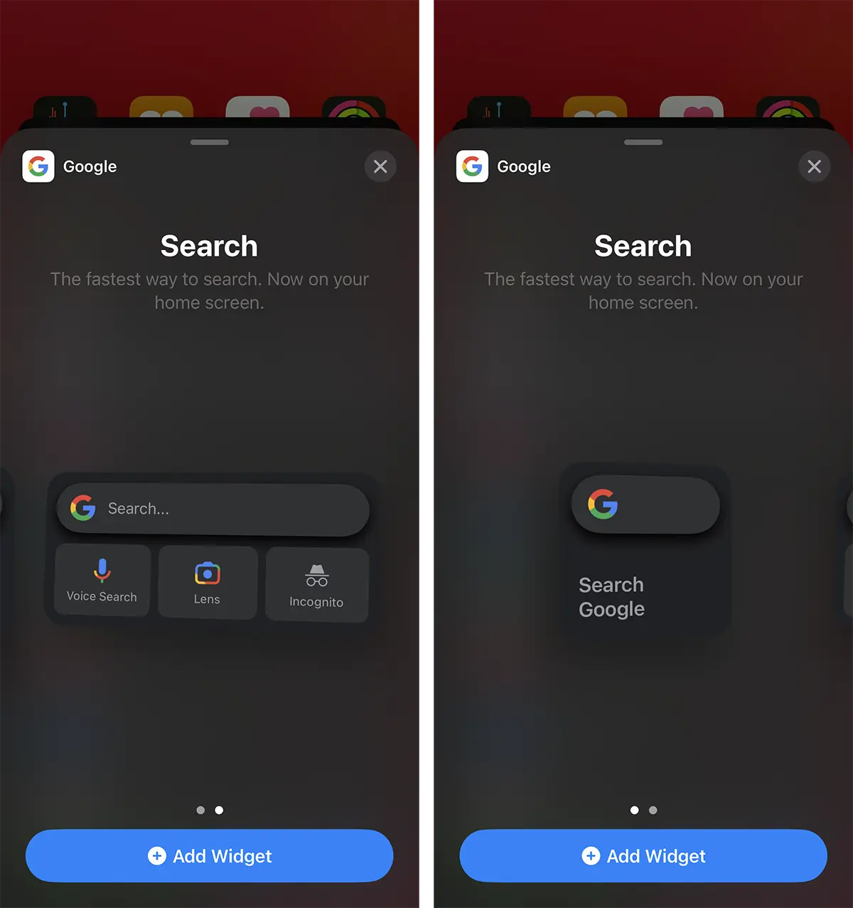 Google 검색 위젯을 추가하는 방법 iPhone Home Screen