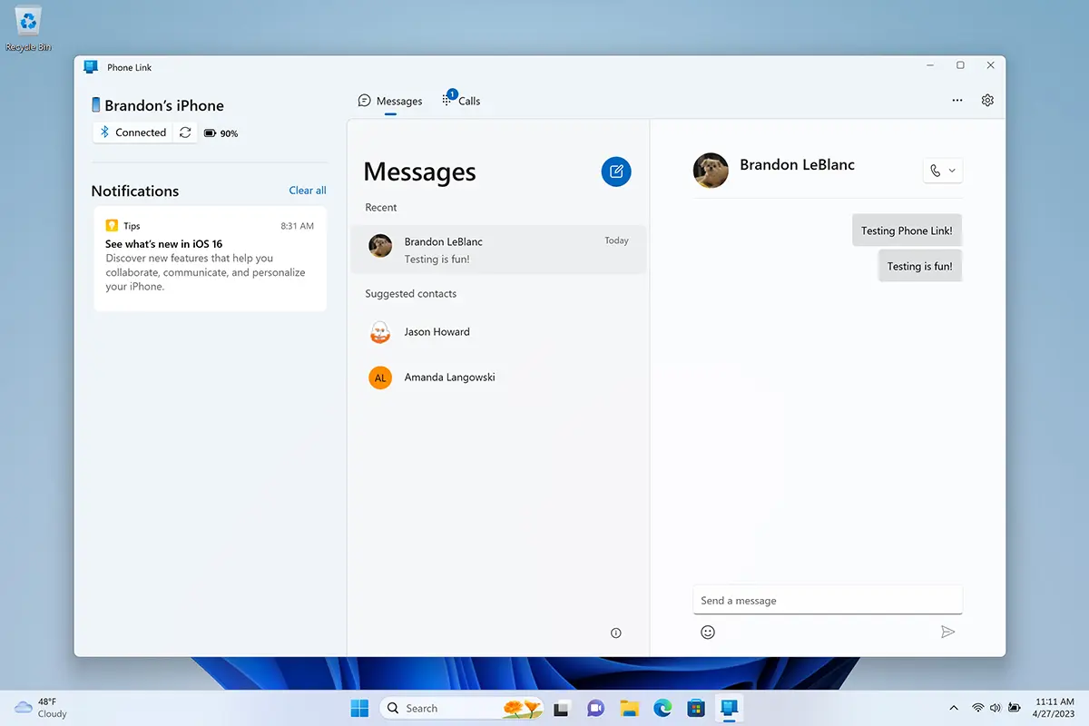 iPhone Messages in Windows 11