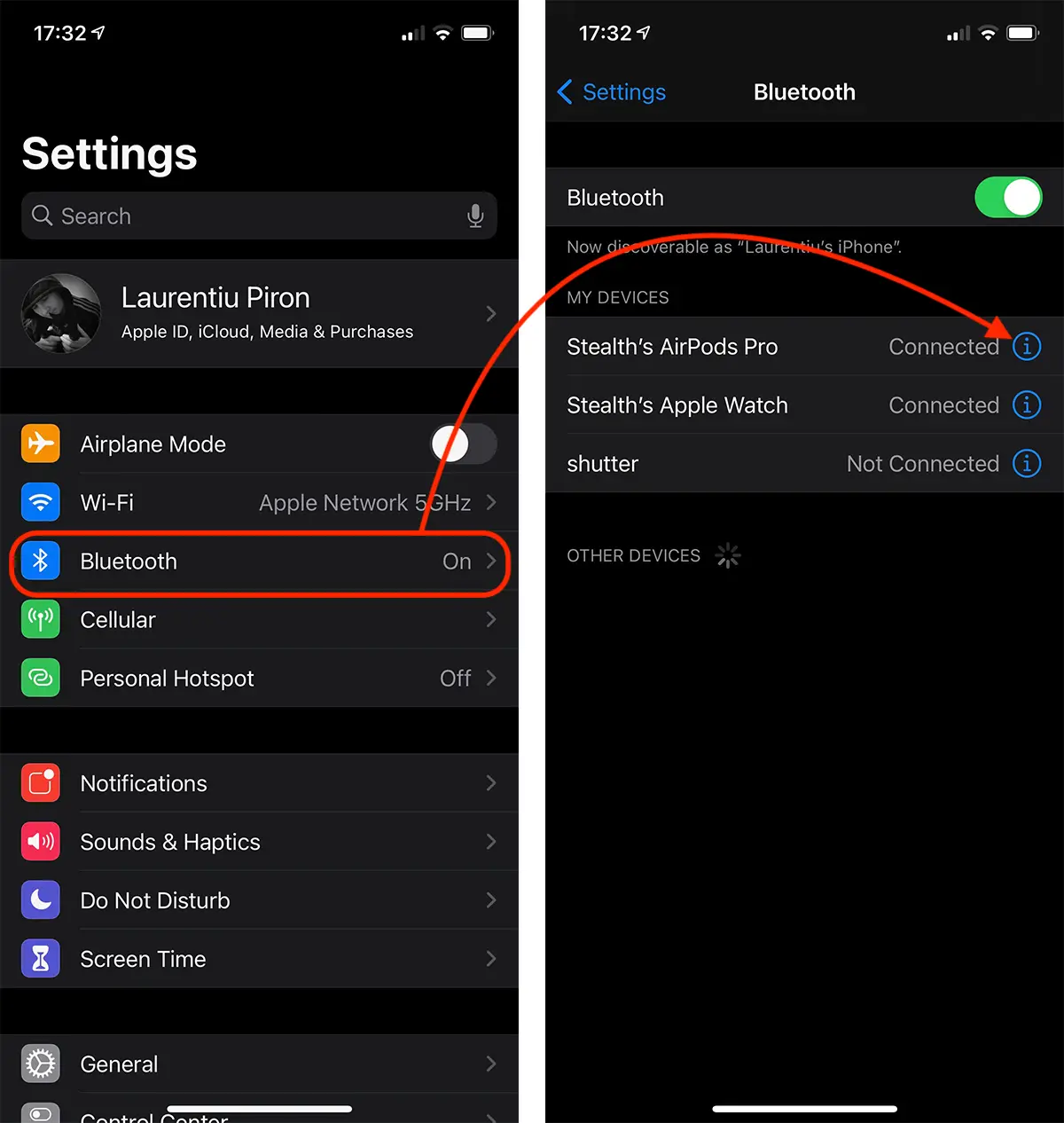 AirPods Bluetooth Settings