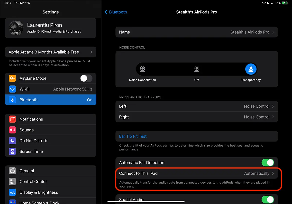 Disables automatic connection of AirPods to iPad