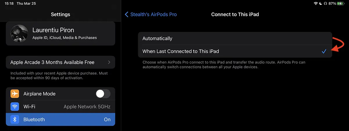 AirPods 连接至 iPad
