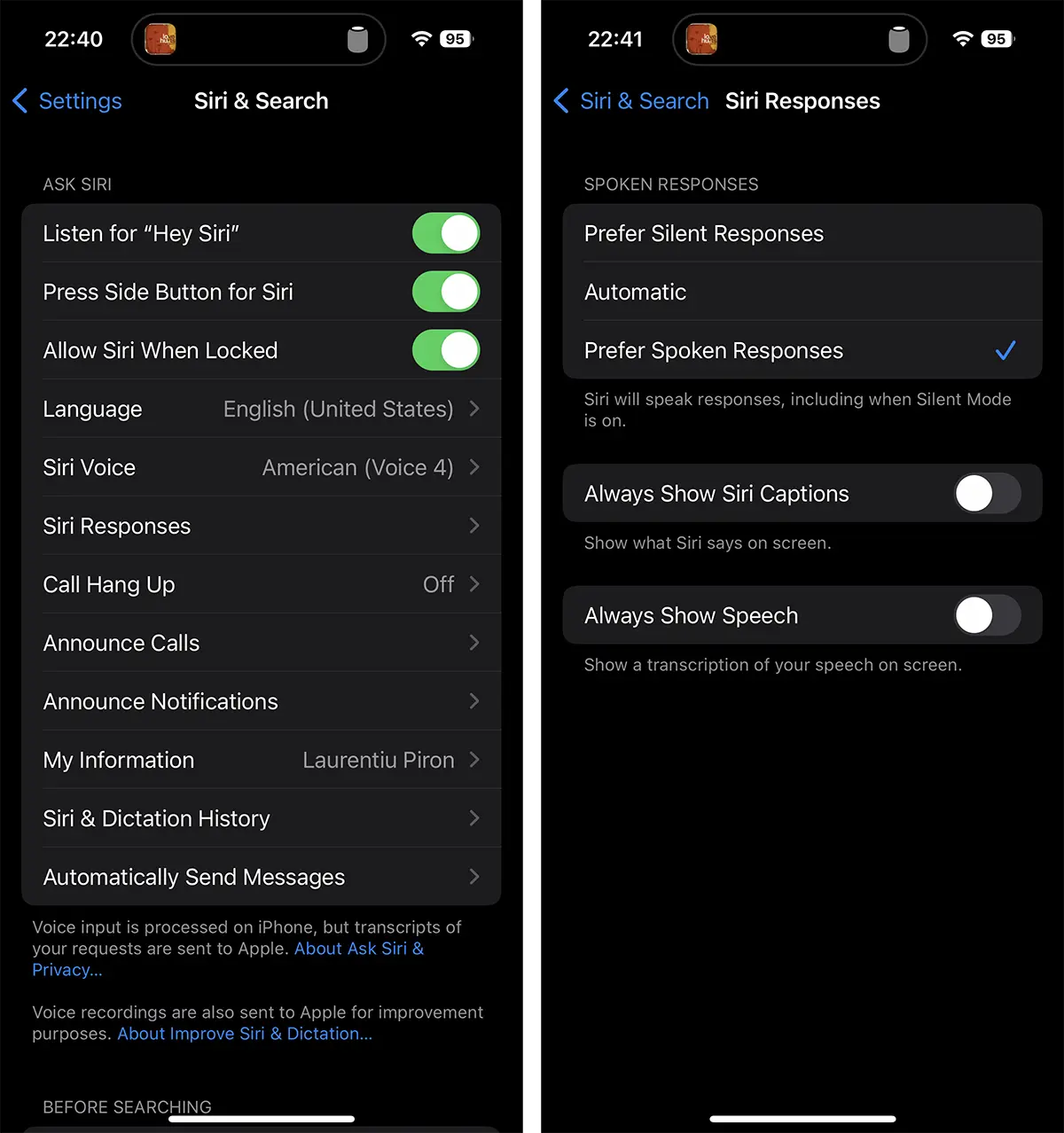 enable Siri dalam Mod Senyap iPhone