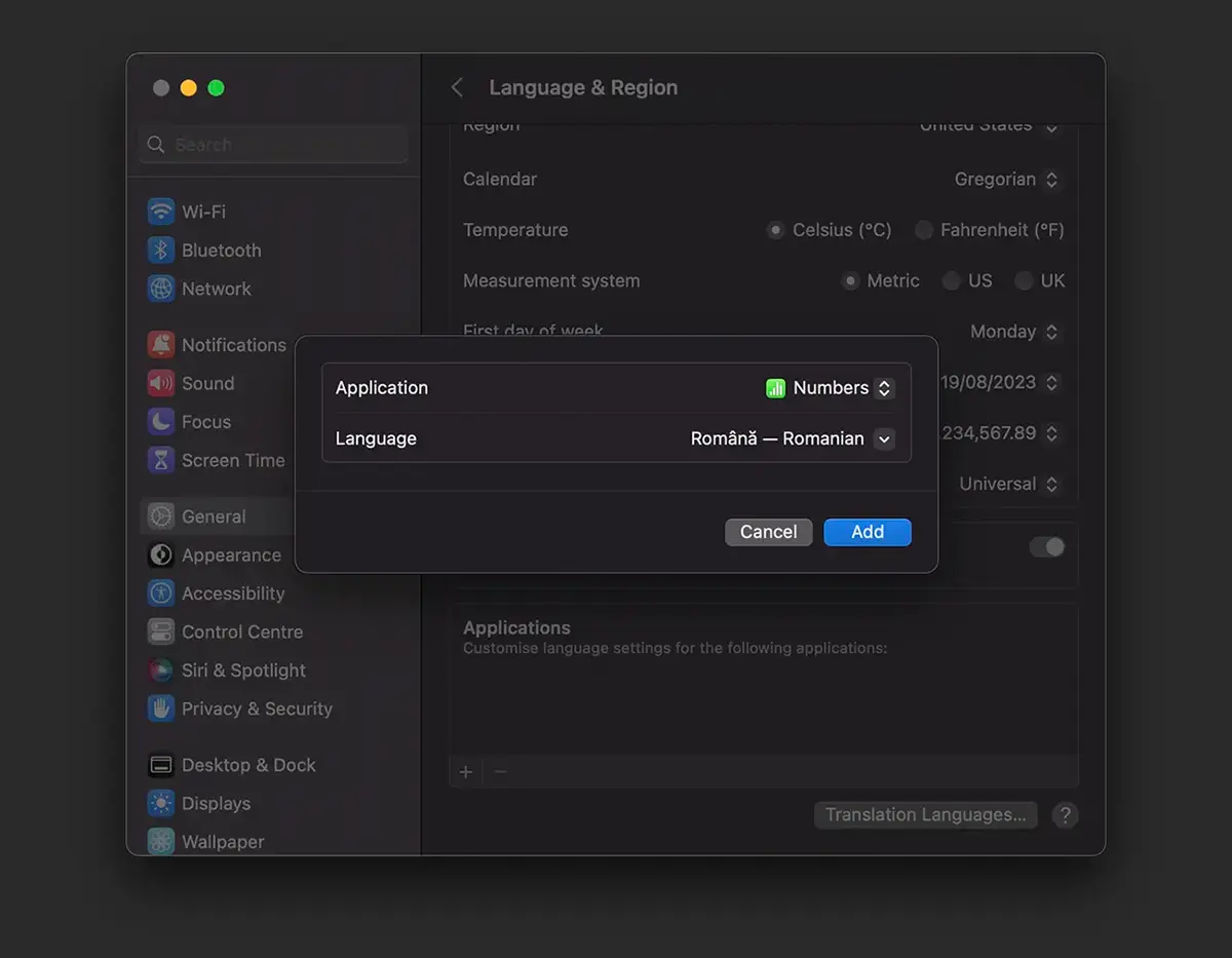 Change the application language to macOS