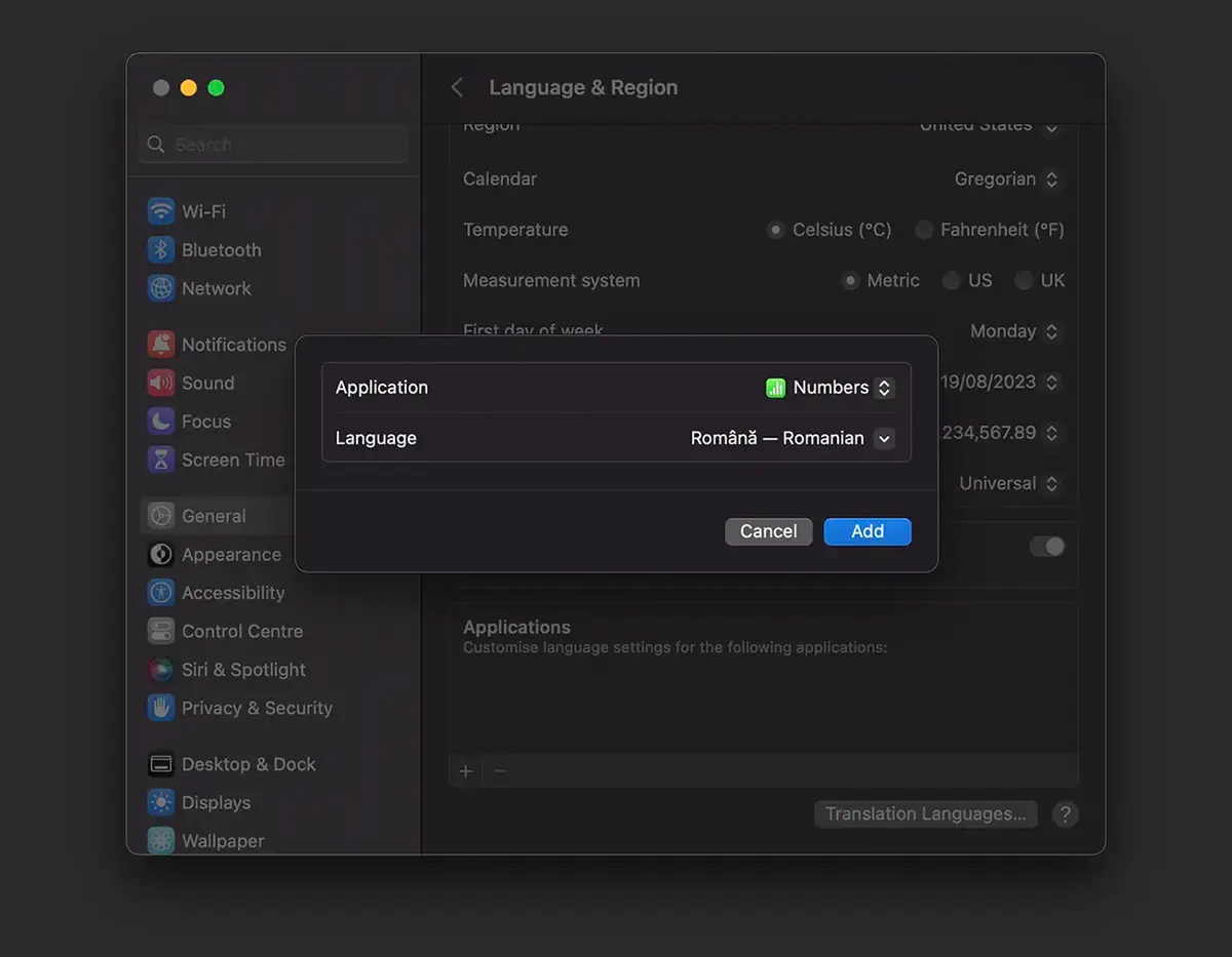 Pakeiskite programos kalbą į macOS