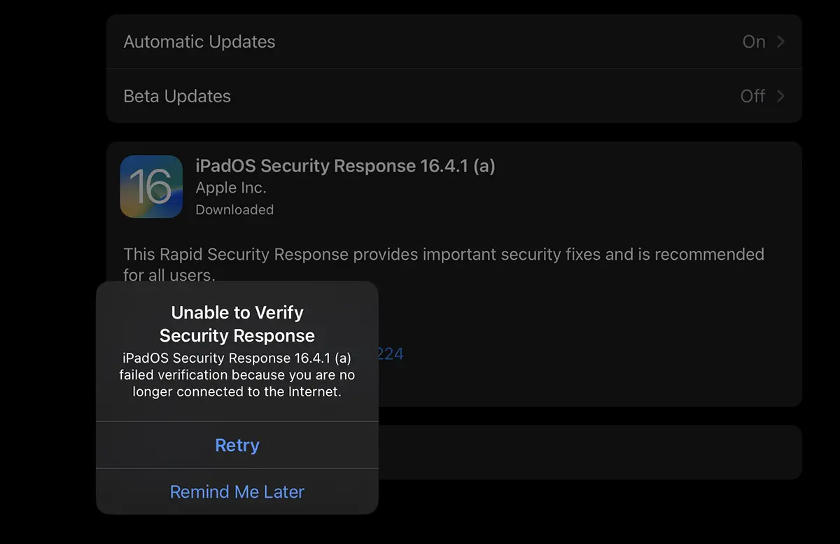 Unable to Verify Security Response استجابة iPadOS Security استجابة
