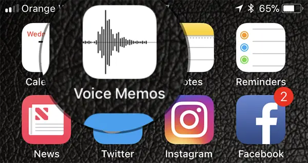 Aplicativo de memorandos de voz no iPhone