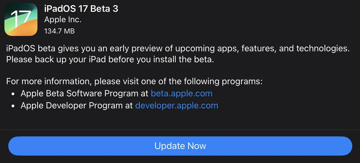 iPadOS 17 / iOS 17 beta 3 Update