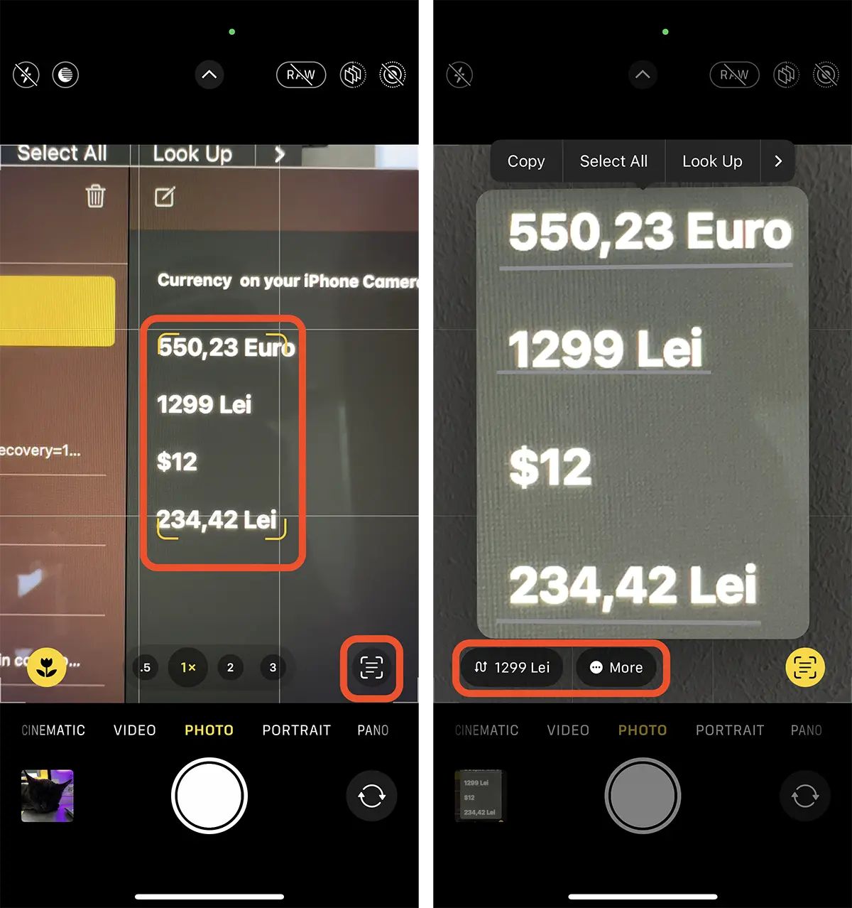 使用iPhone相機應用程式的貨幣轉換器