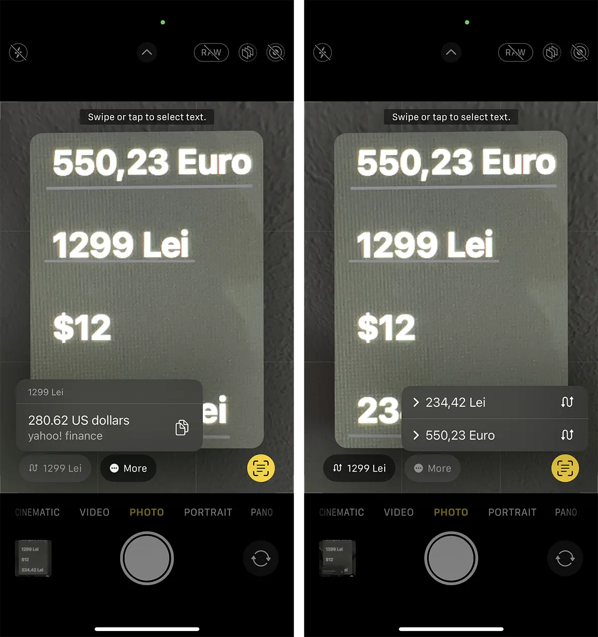 عرض العملة في iPhone الكاميرات والتصوير