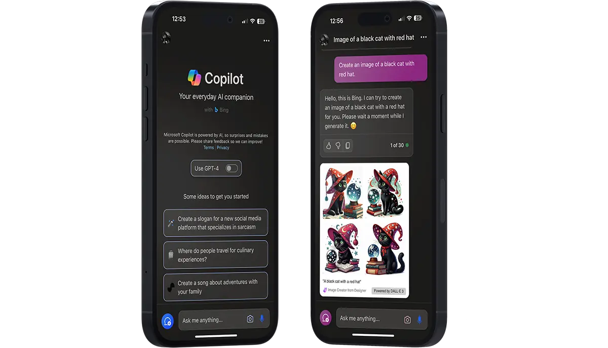 Εφαρμογή Microsoft Copilot για iPhone. GPT-4, δημιουργία εικόνων με AI