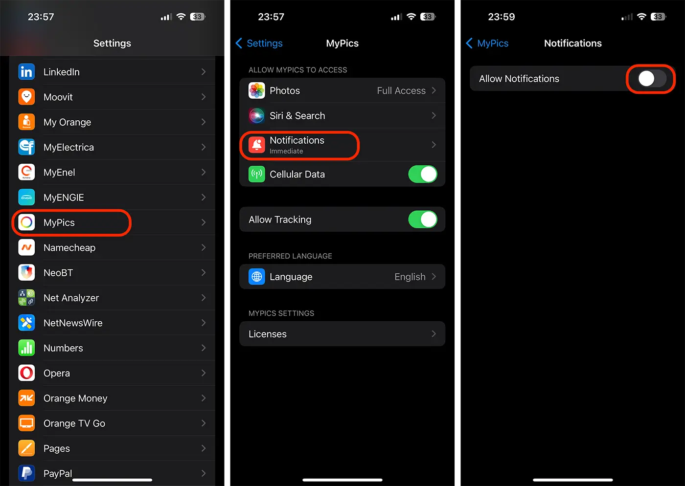 Désactiver la notification d'application sur iPhone