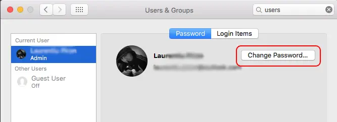 ओएस एक्स उपयोगकर्ता पासवर्ड बदलें