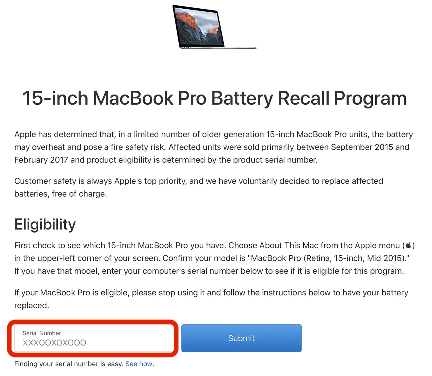 Anda dapat mengganti baterai MacBook Anda secara gratis. Lihat kondisi