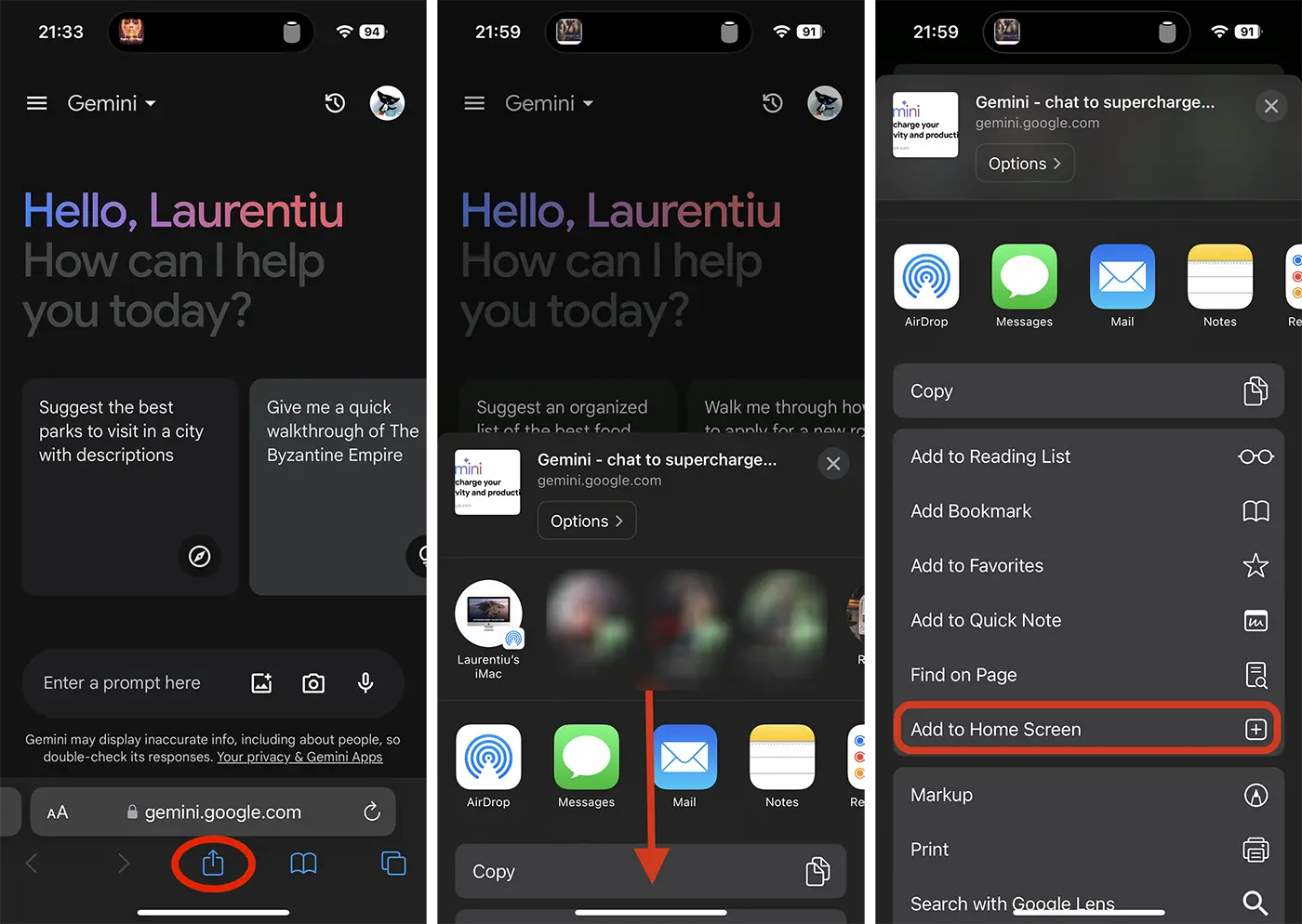 iPhone'a Google Gemini Uygulamasını ekleyin Home Screen