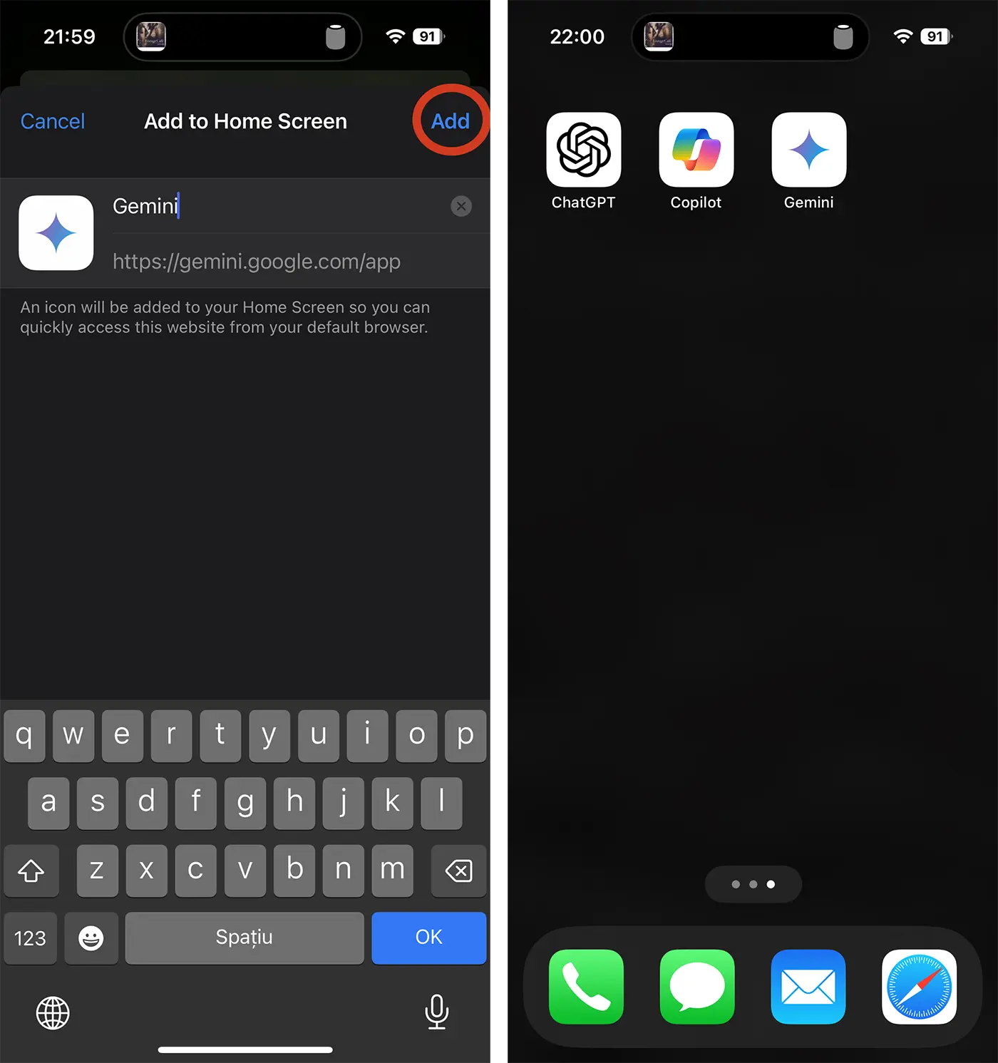 Cum poți să pui aplicația Gemini en iPhone Home Screen