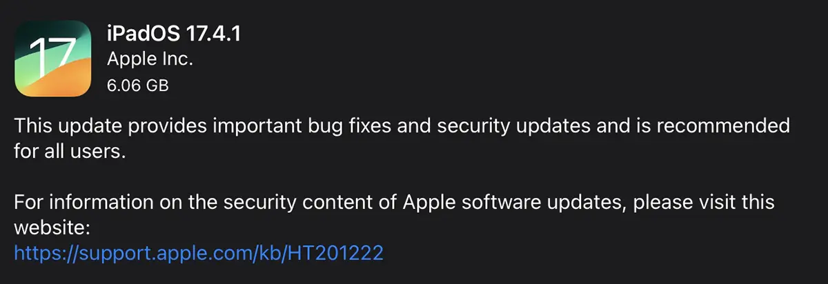 IOS 17.4.1 - iPadOS 17.4.1