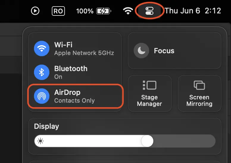 AirDrop in macOS Control Center