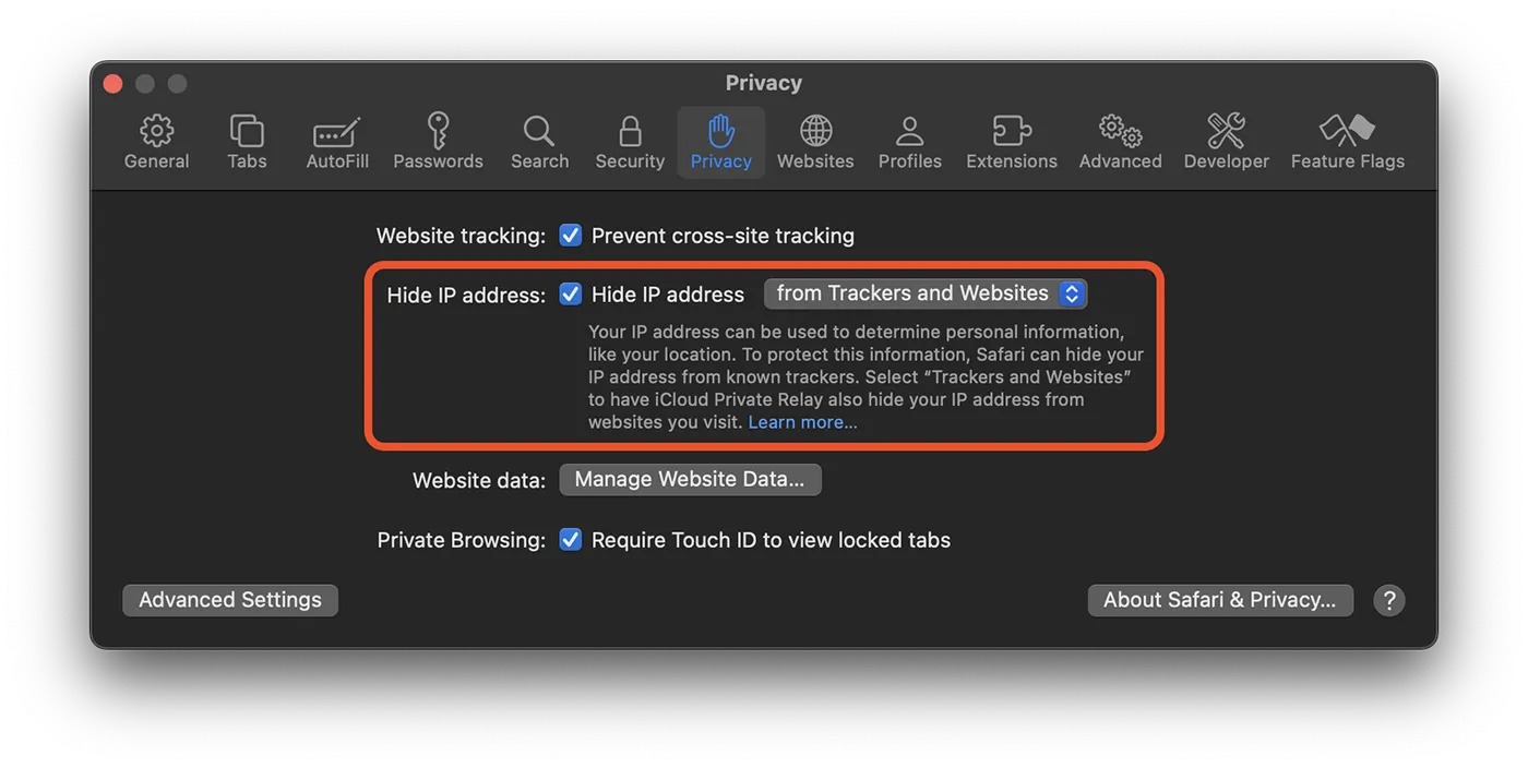 Disable Hide IP Address in Safari