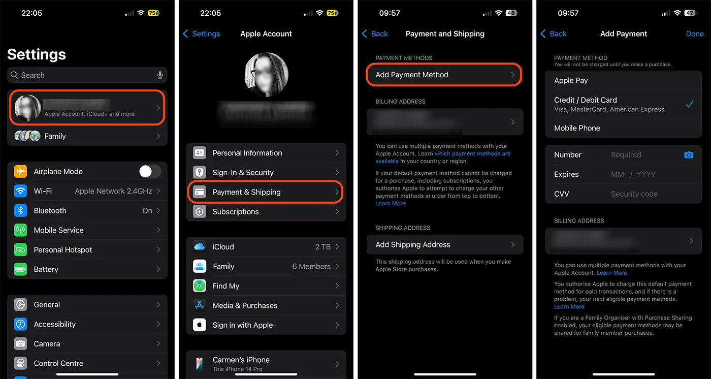 Add Payment Method in Apple ID