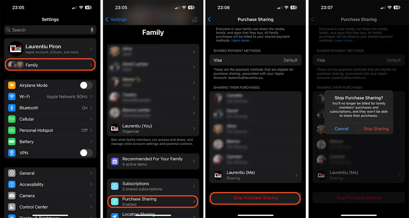 Disable Purchase Sharing for Family in Apple Account
