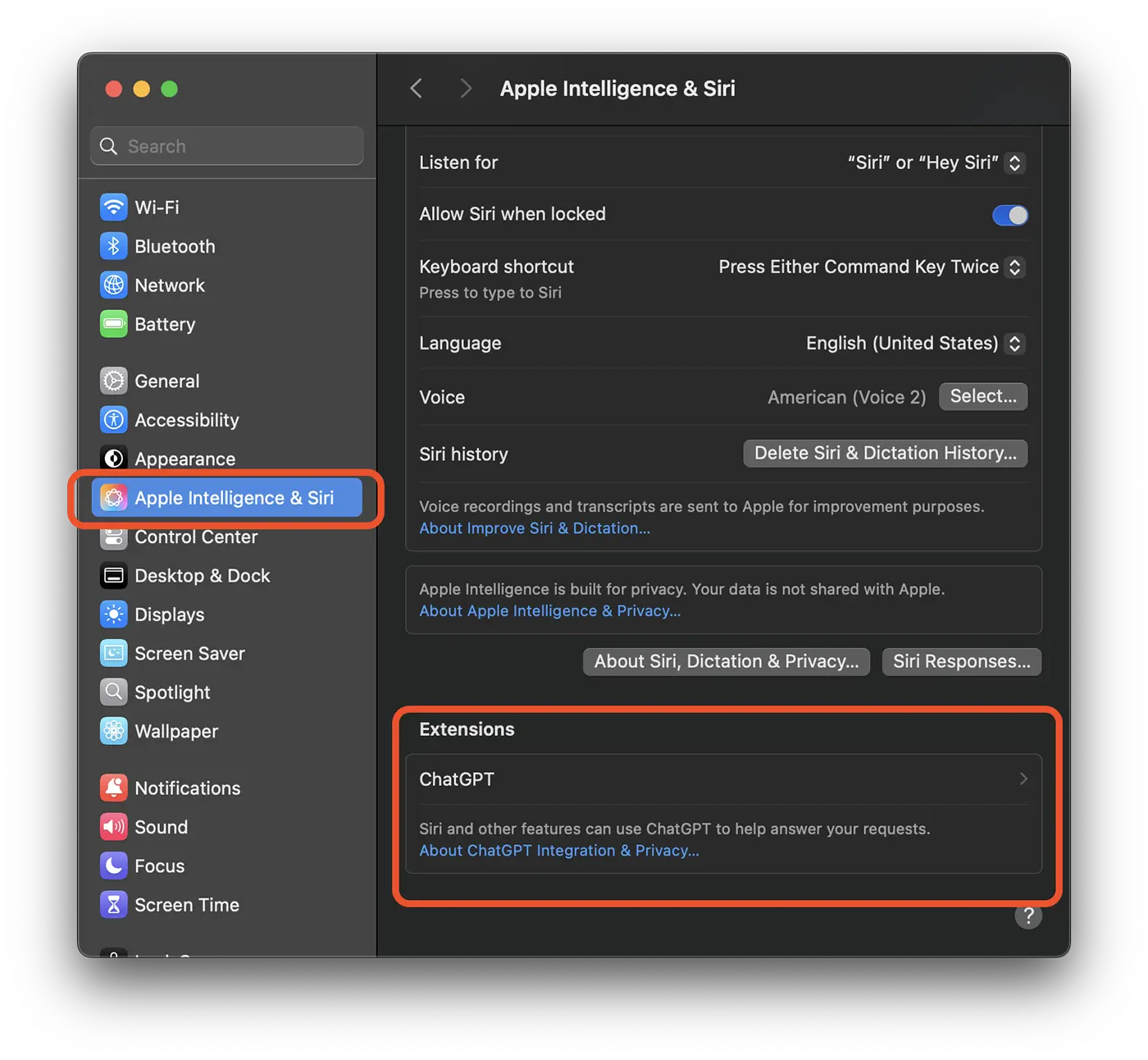 ChatGPT Extension for Siri on macOS